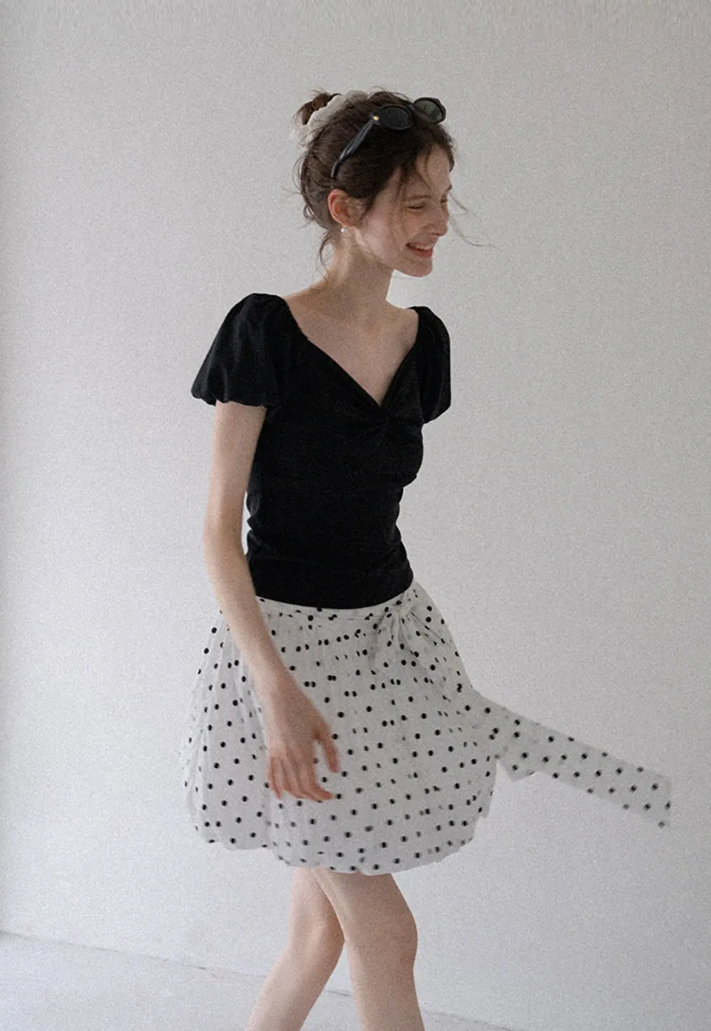 Sweetheart Twist Puff-Sleeve Knit Top