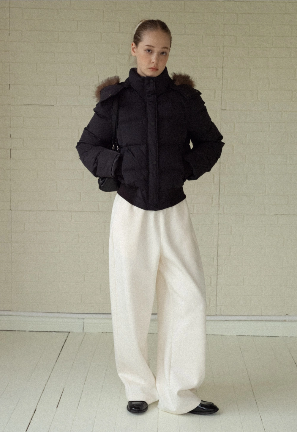 Stylish Black Winter Coat Jacket with Fur Hood