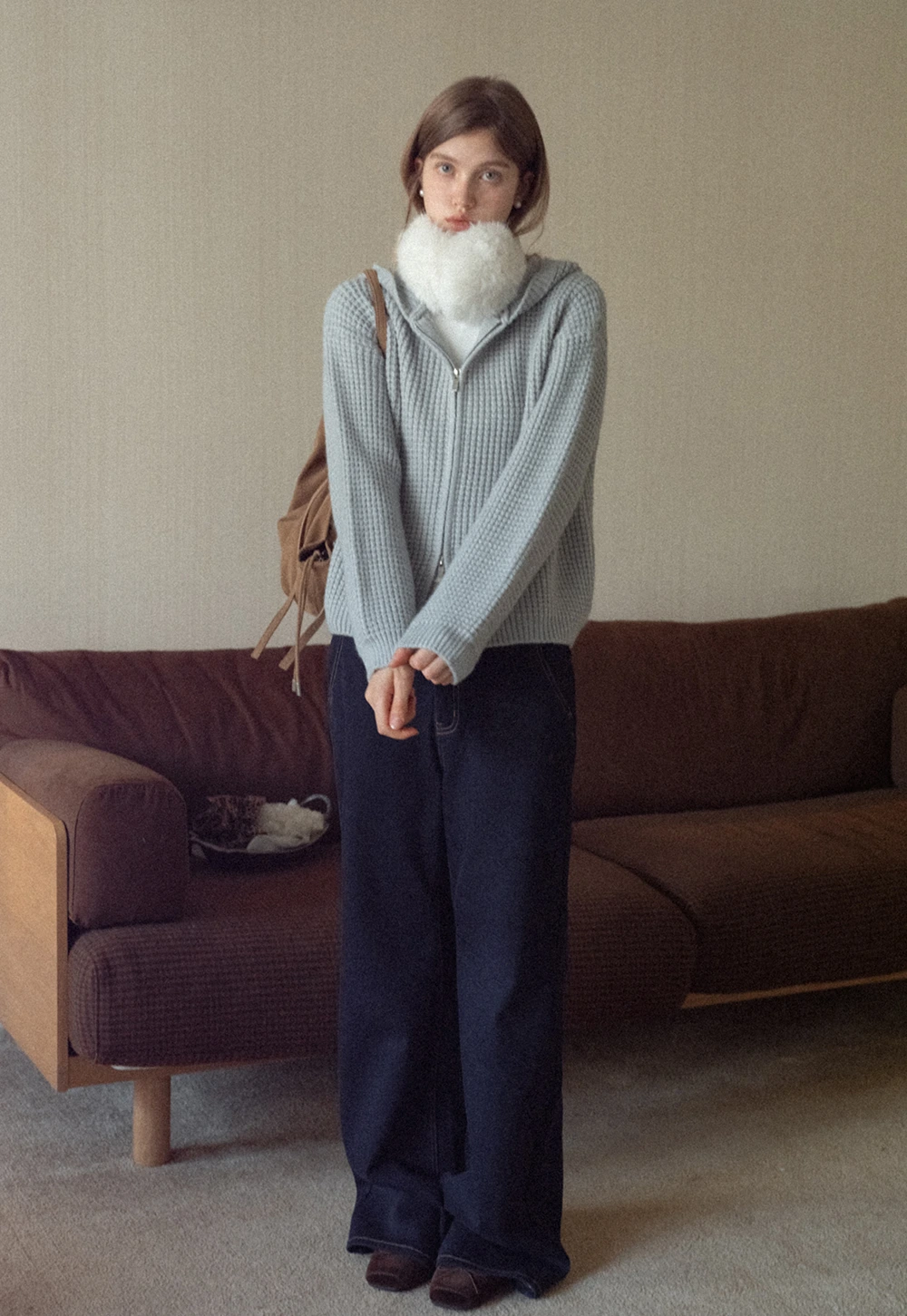 Womens Zip-up Waffle Knit Hoodie