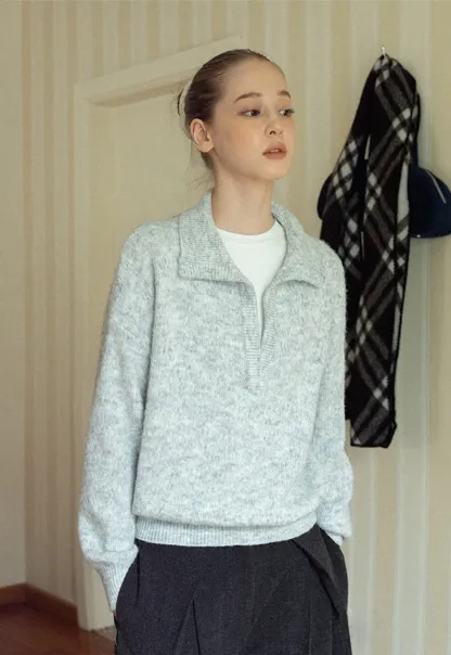 Cozy Half-Zip Sweater with Ribbed Details for Women