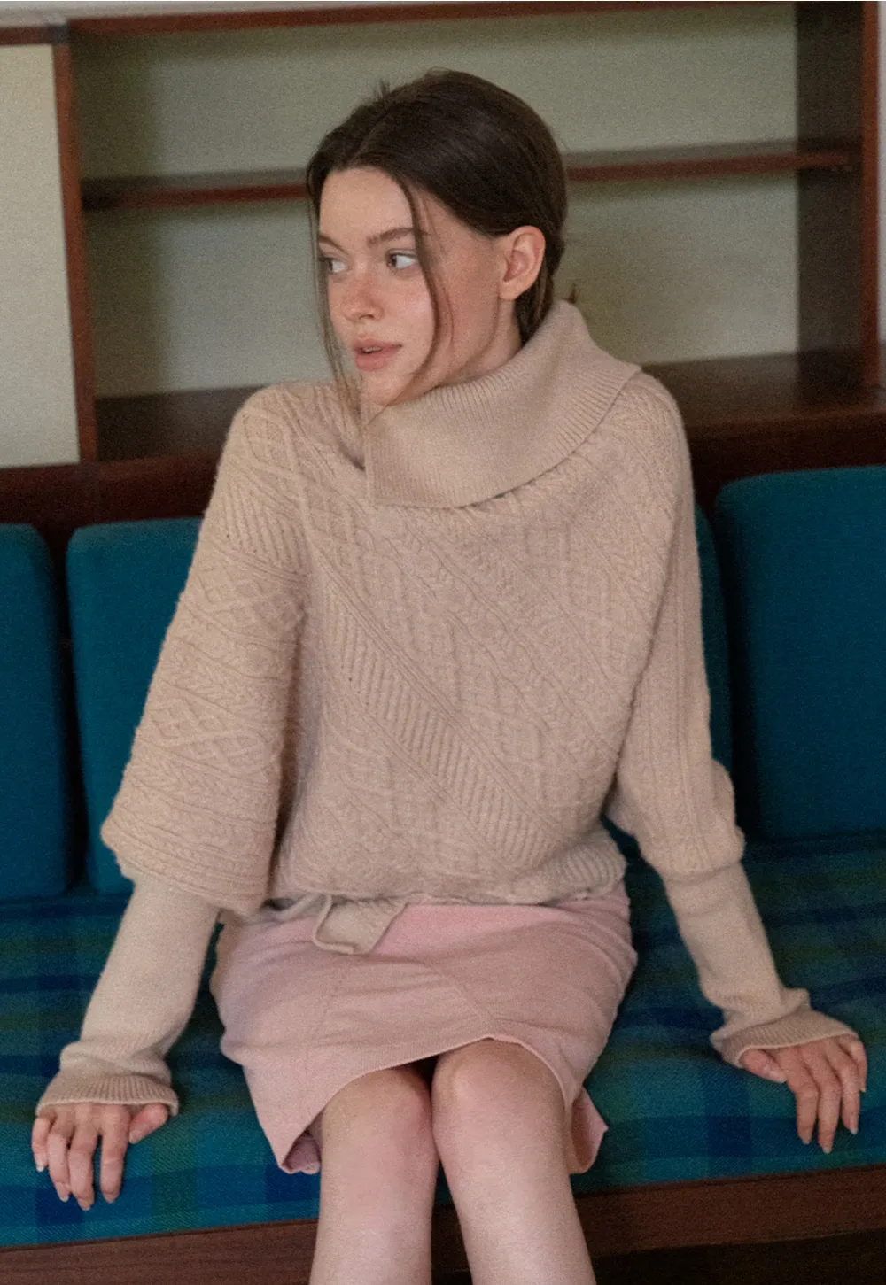 Warm Cable Knit Sweater Poncho for Women