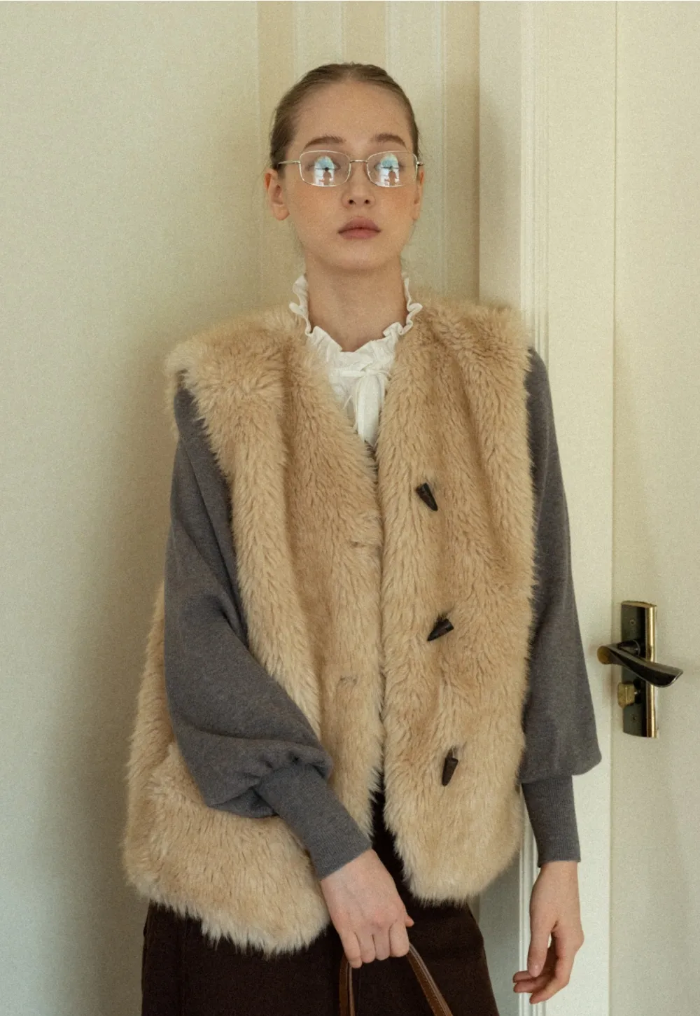 Women V-Neck Cardigan with Puff Long Sleeves