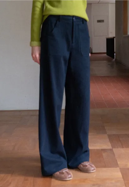 Women's Elegant Fleece-Lined Brushed Straight-Leg Casual Trousers