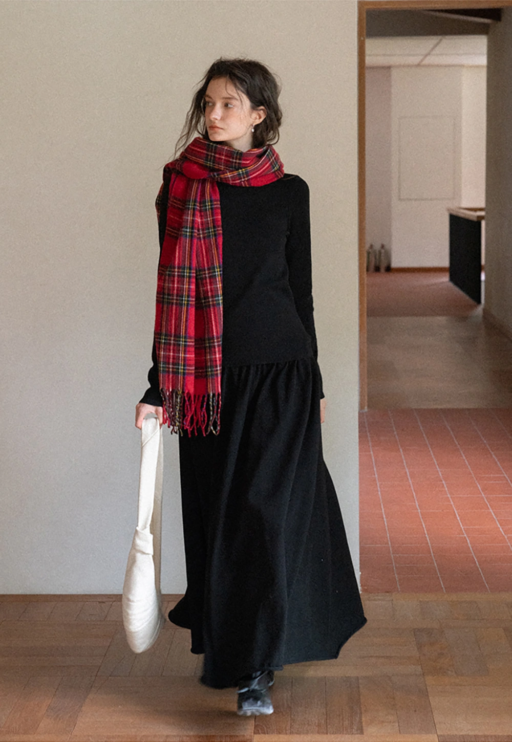 Women Black Long Sleeve Top and High-Waisted Skirt Set