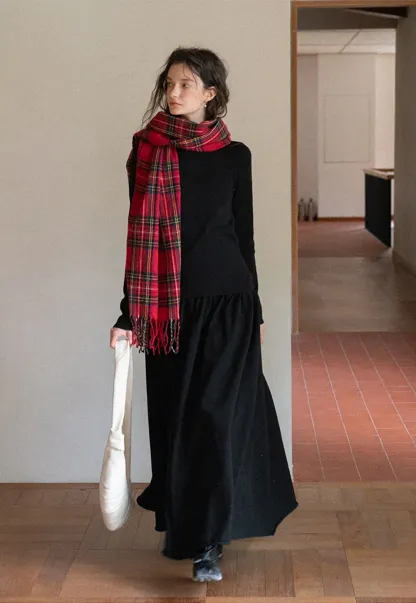 Women Black Long Sleeve Top and High-Waisted Skirt Set