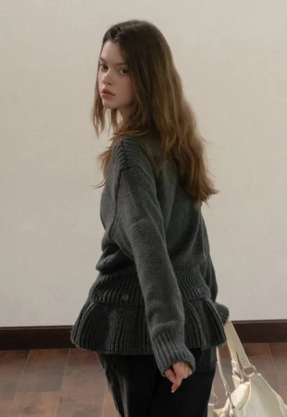 Trendy Women Sweater with Loose Detachable Hem