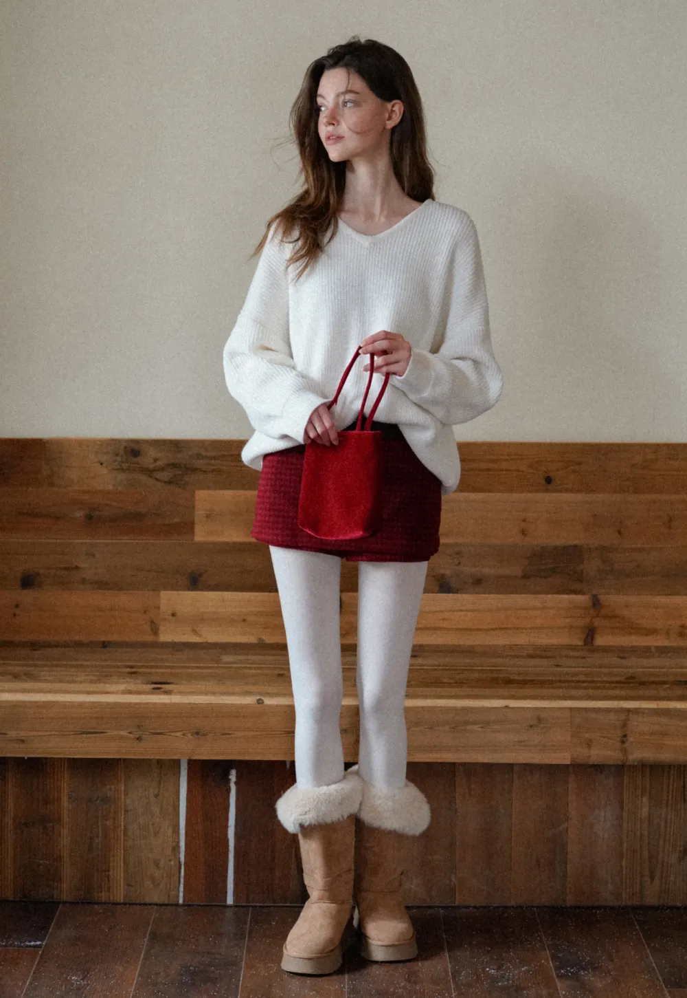 Ribbed V-Neck Knit Sweater