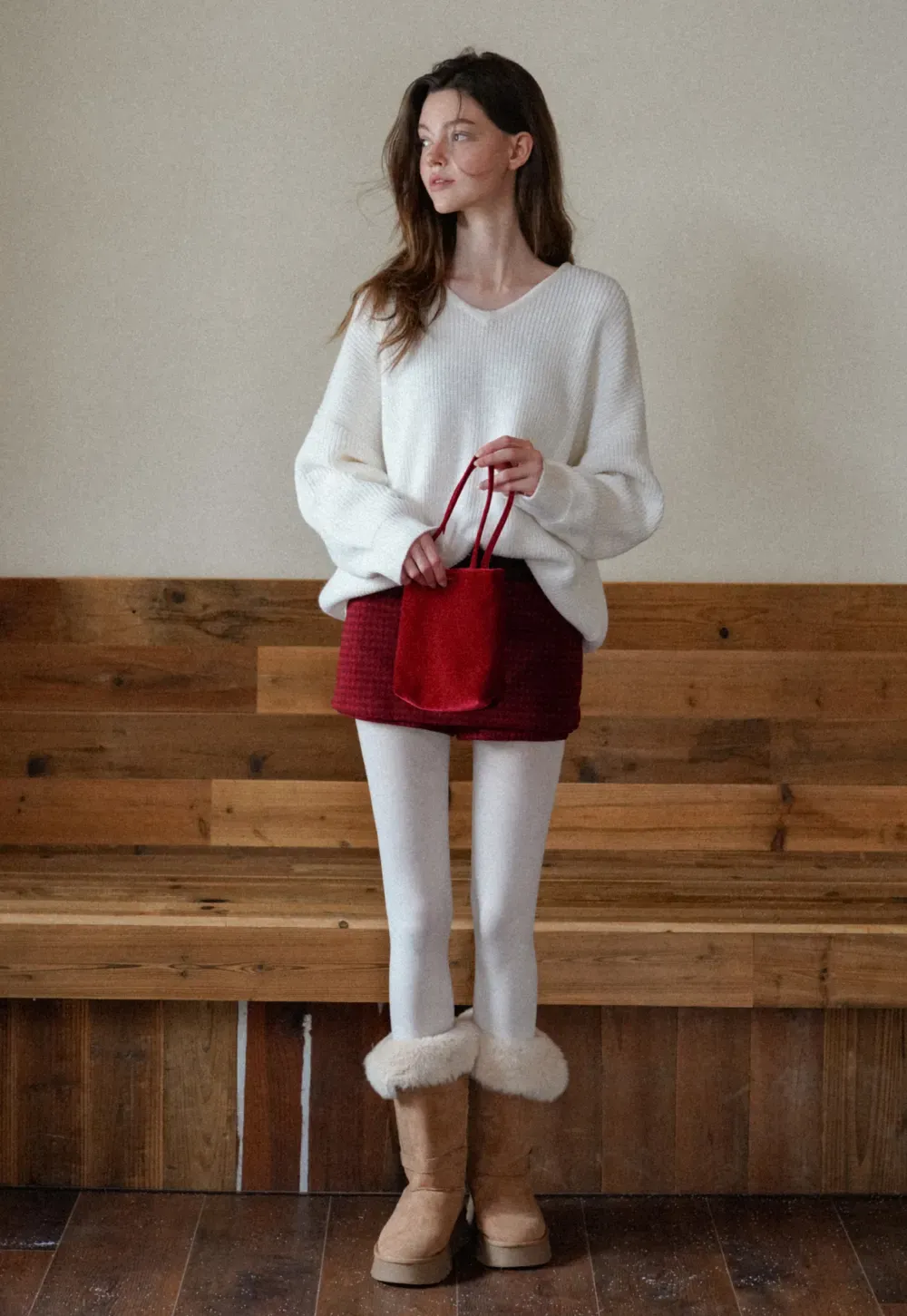 Ribbed V-Neck Knit Sweater