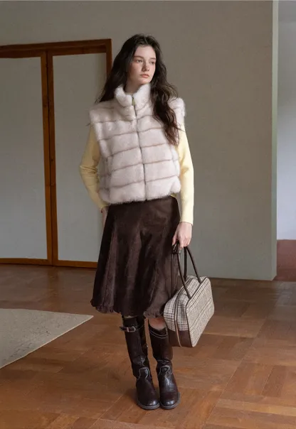 Layered Fuzzy Stand-Collar Vest