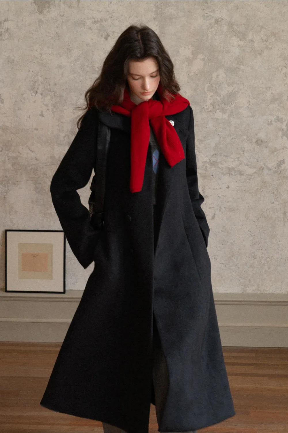 Womens Chic A-Line Buttoned Long Wool Coat