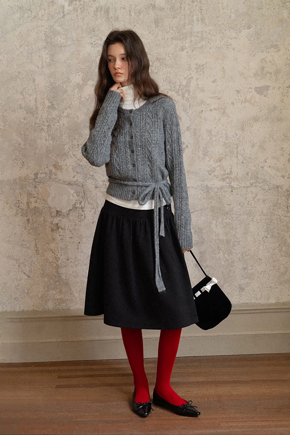 Cable Knit Cardigan with Tie-Front Detail