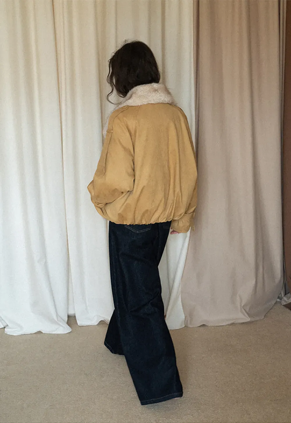 Double-Breasted Faux Shearling Jacket