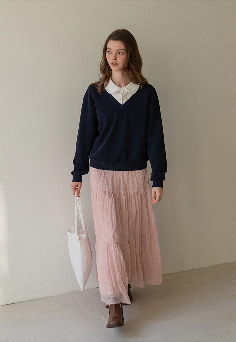 Classic White Blouse with Lace Collar