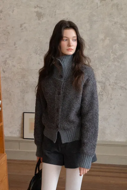 Single-Breasted High Neck Raglan Sweater