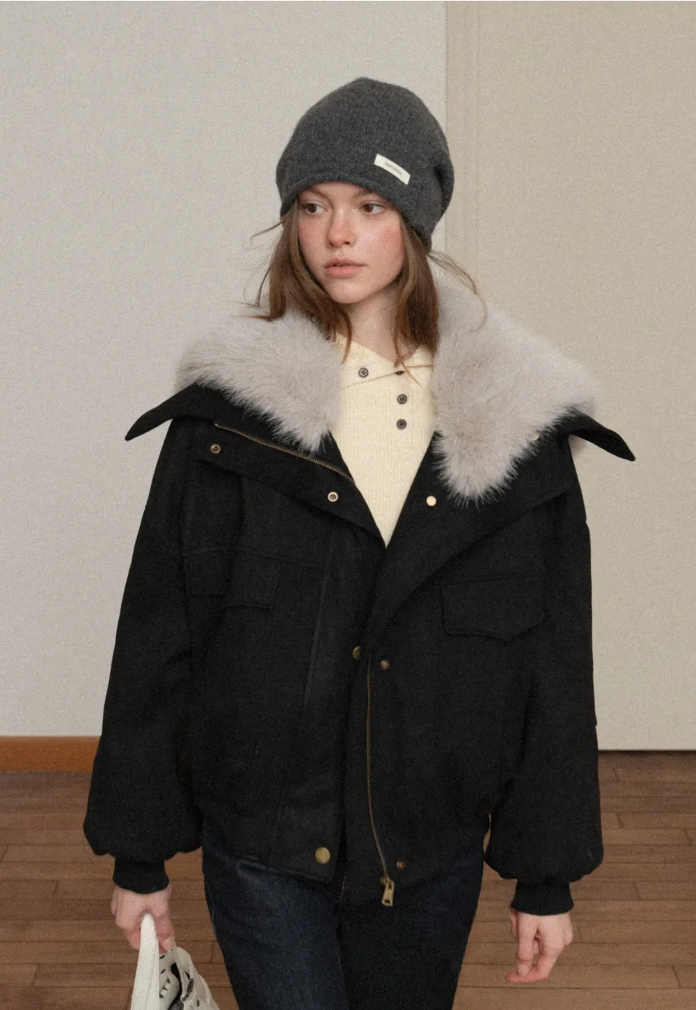 Women Stylish Ribbed Knit Top with Button Neck