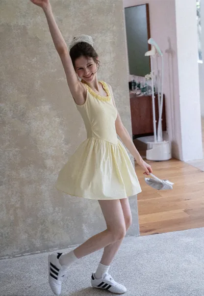 Women Ruffle Trim Sleeveless Fit & Flare Mini Dress