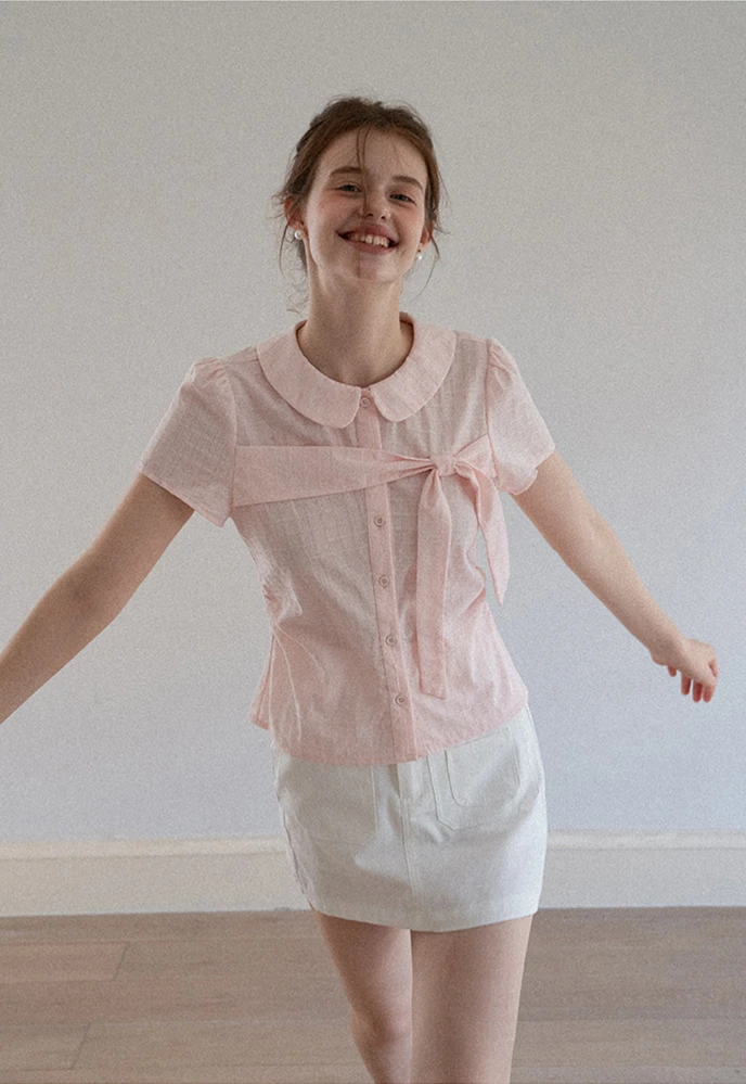 Women Peter Pan Collar Bow Blouse
