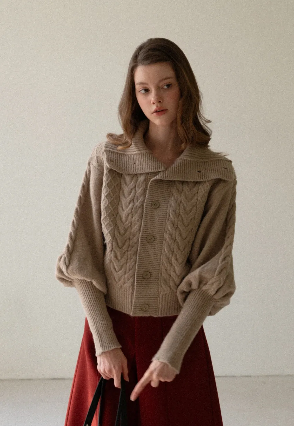 Chunky Knit Cardigan with Balloon Sleeves