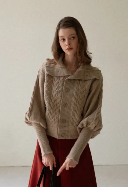 Chunky Knit Cardigan with Balloon Sleeves