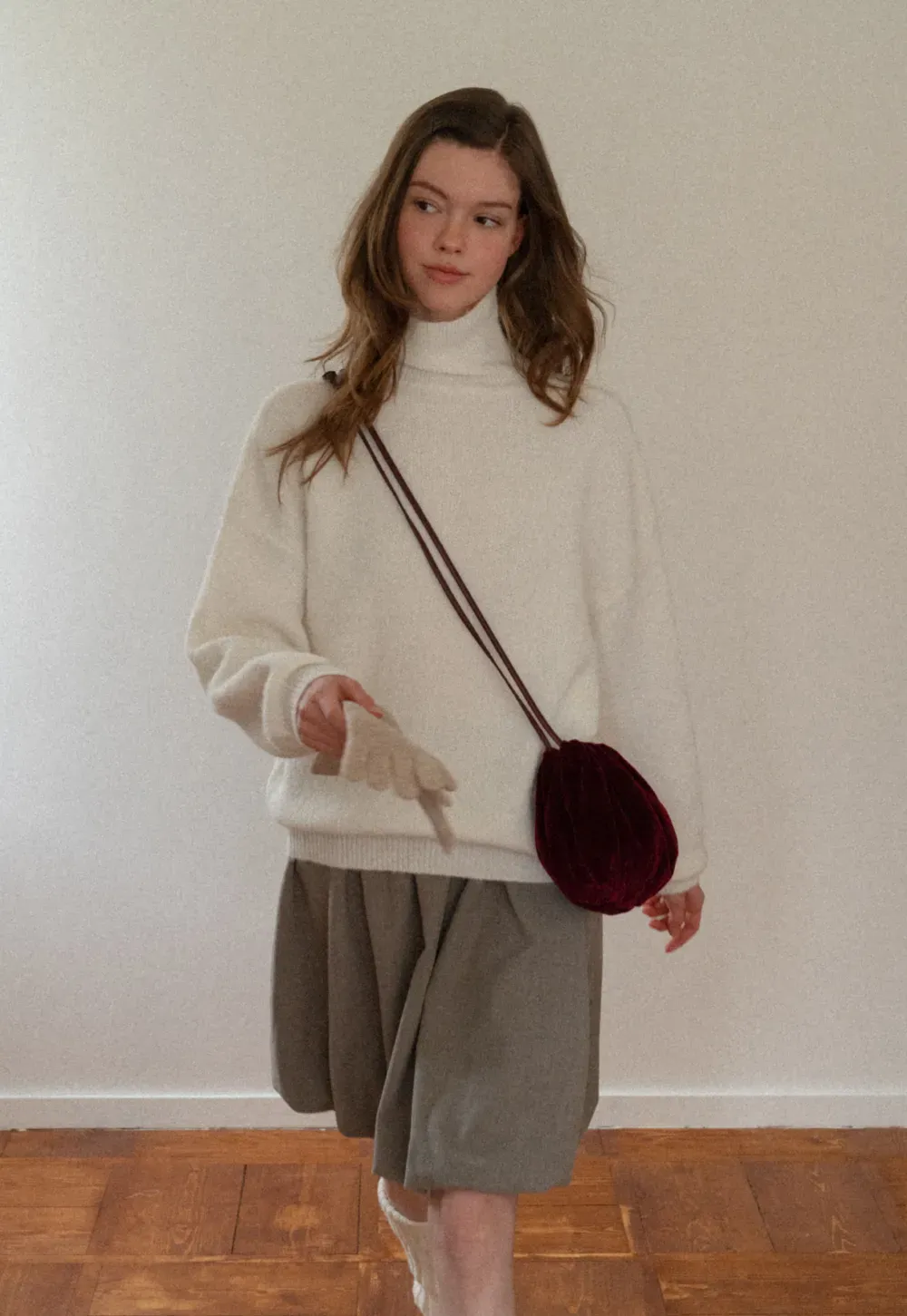 High-Neck Melange Knit Sweater