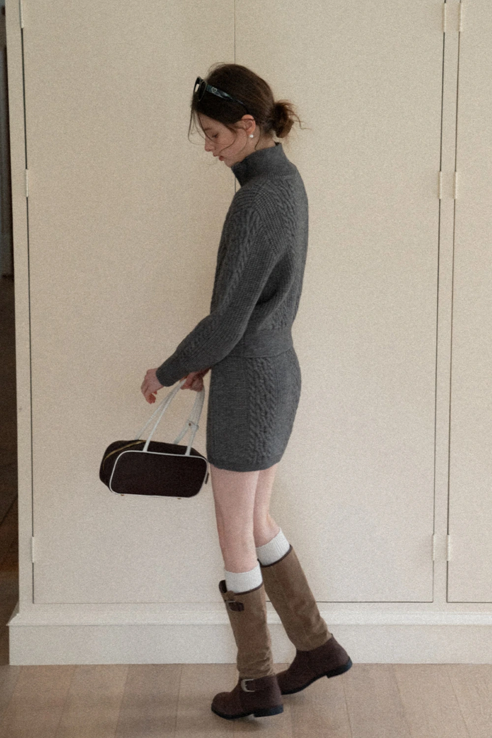 Cable Knit Zip-Up Sweater and Skirt Set