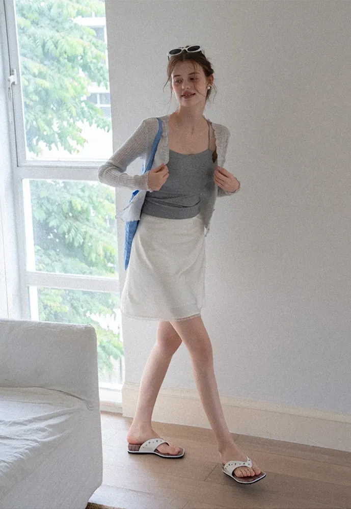 Women A-Line Mini Skirt With Lace Hem