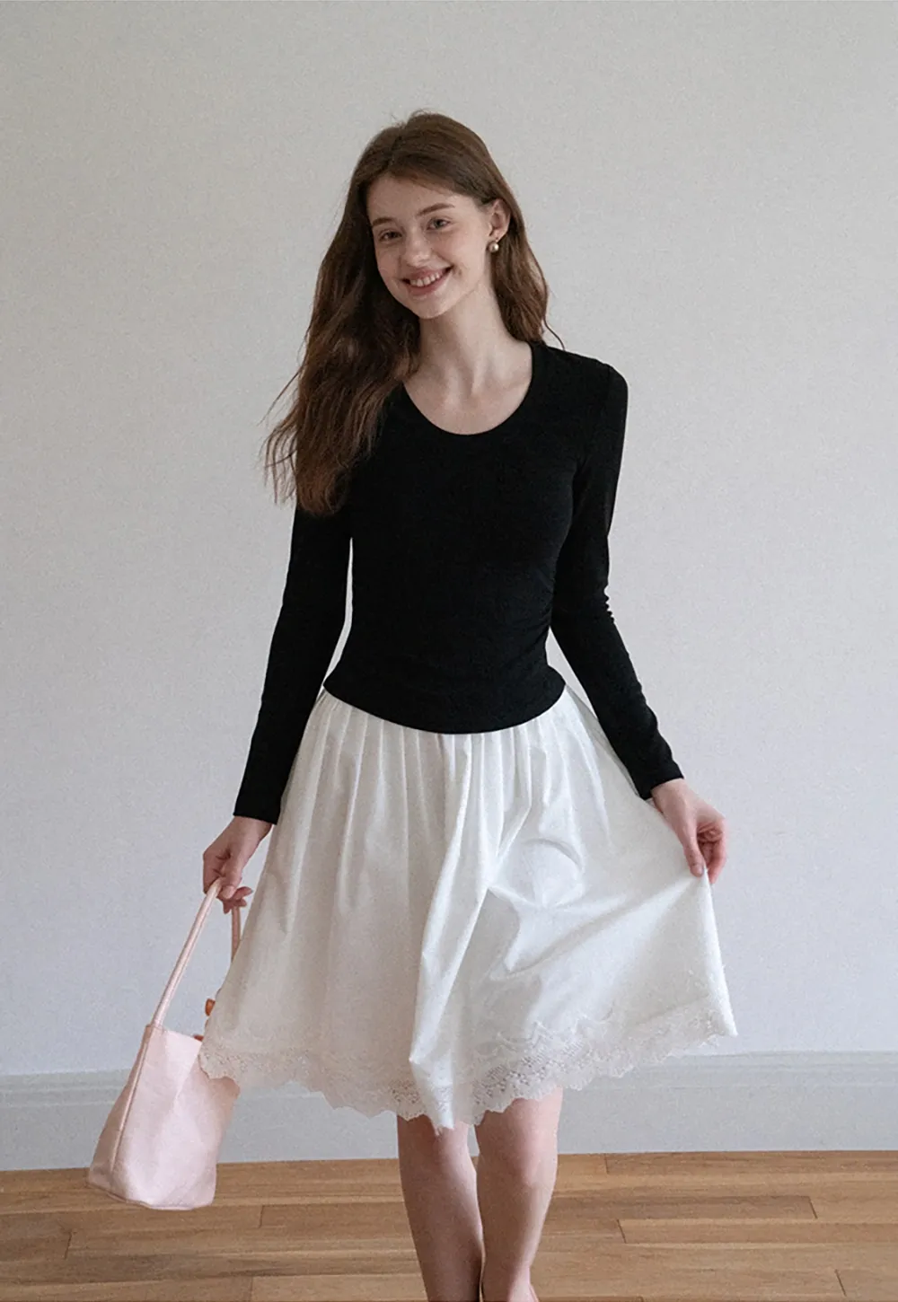 Women's High Waist A-Line Lace Hem Midi Skirt