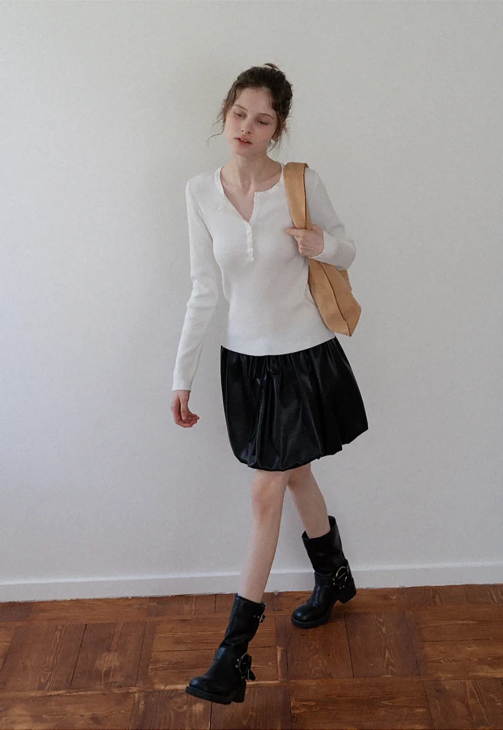 Women's Faux Leather Bubble Mini Skirt