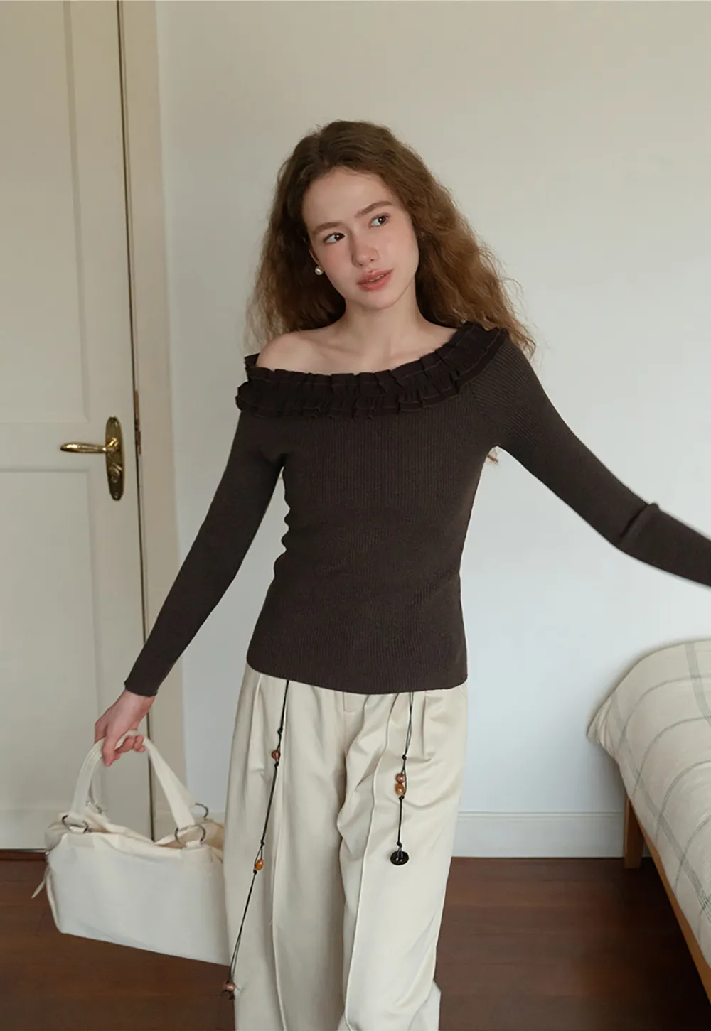 Wide-Leg Pants with Beaded Tassel Detail