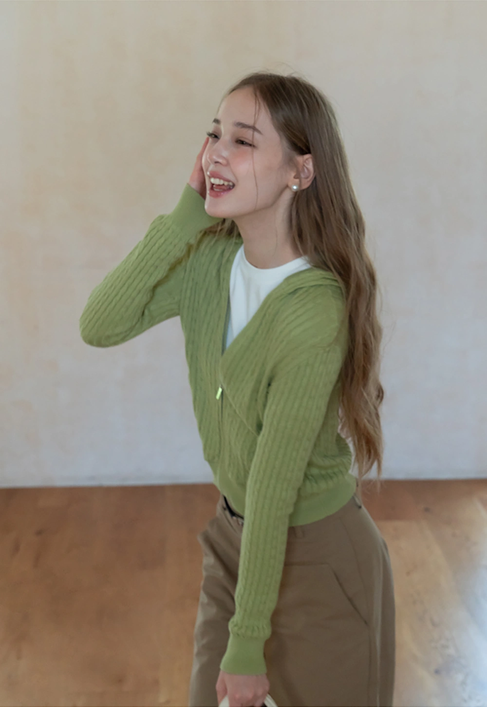 Womens Cable Knit Zip Up Hoodie Cardigan