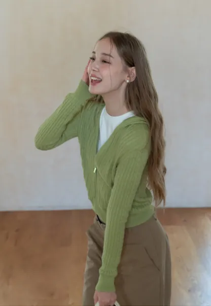 Womens Cable Knit Zip Up Hoodie Cardigan