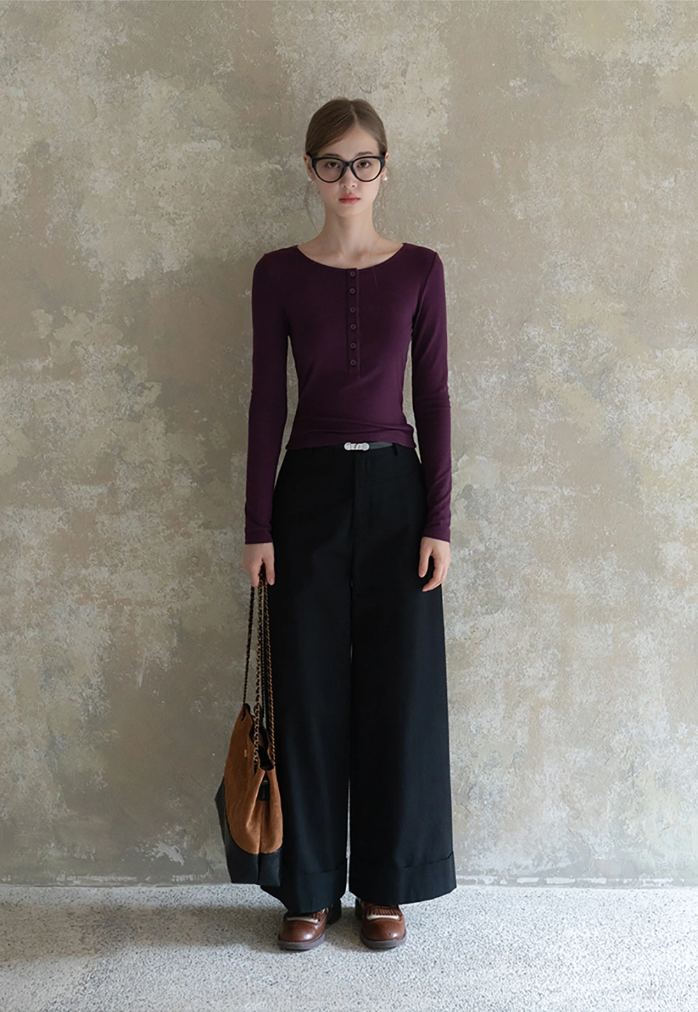 Womens Button Front Long Sleeve Henley Top