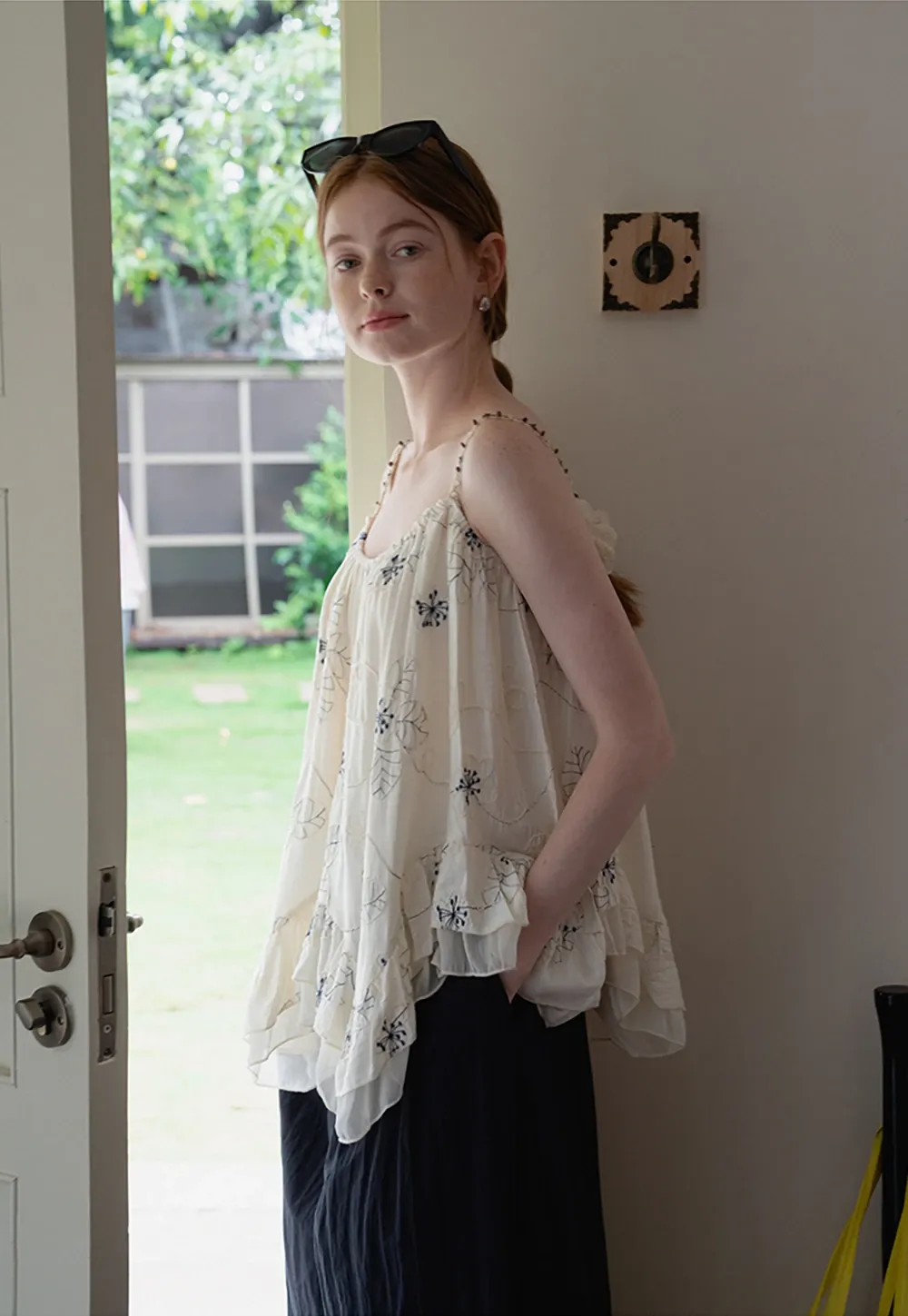 Women’s Floral-Embroidered Ruffle Cami Top