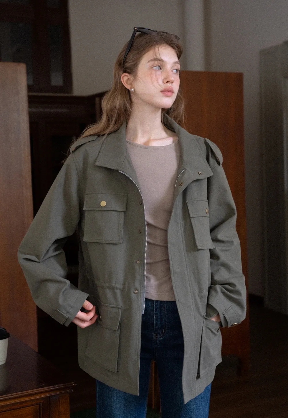 Crew Neck Long Sleeve Button Accent Top