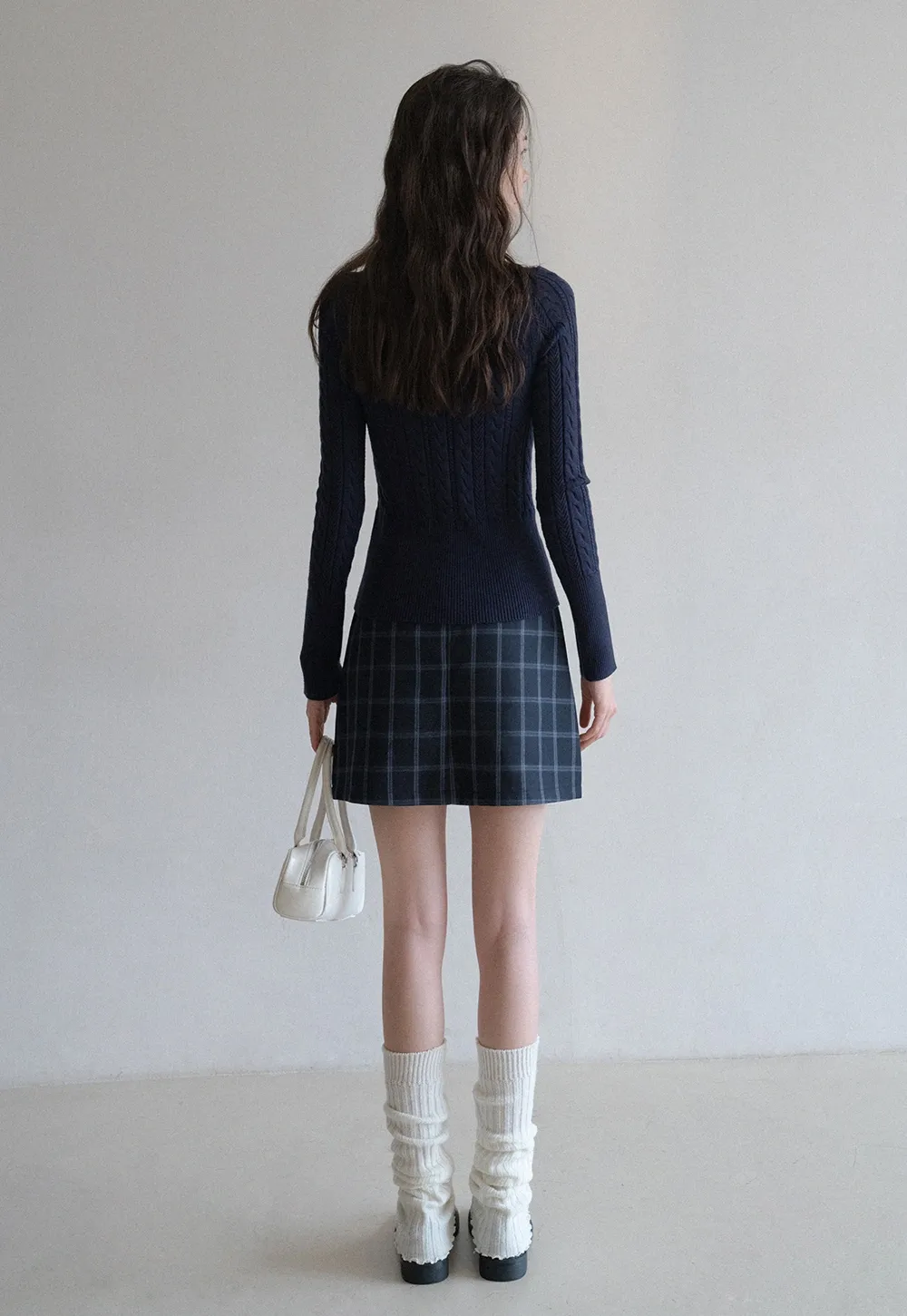 Casual Long Sleeve Cable Knit Top with Zipper