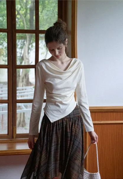 Women's Asymmetrical Plaid Midi Skirt 