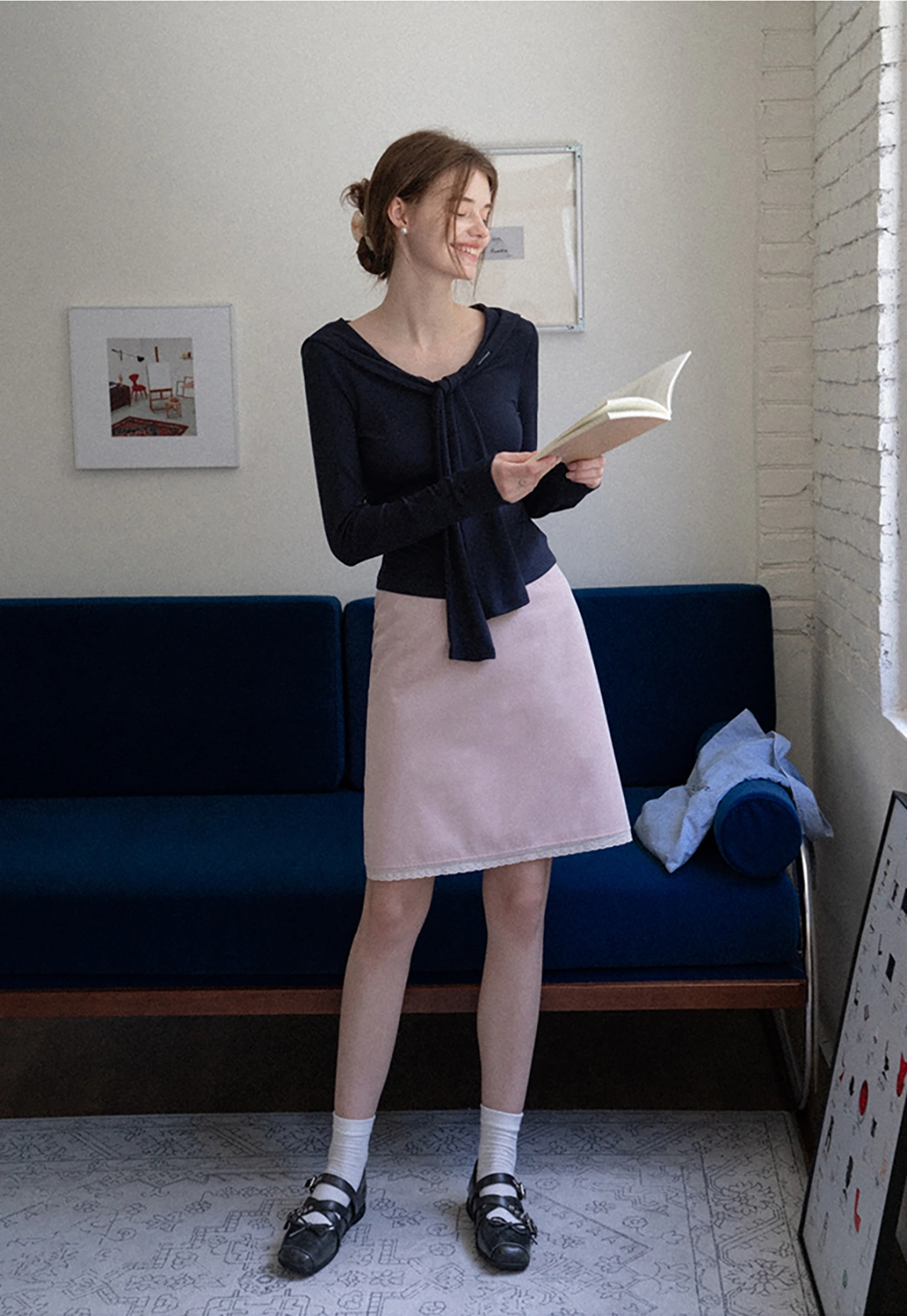 Off-shoulder Tie-detail Long Sleeve Knit Top