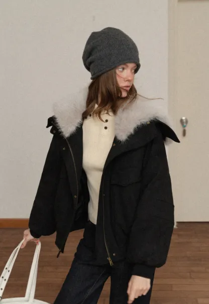 Women Stylish Ribbed Knit Top with Button Neck