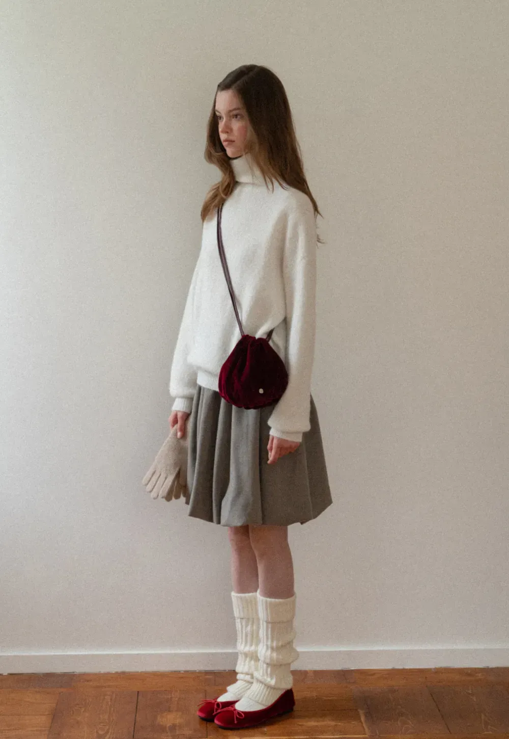 High-Neck Melange Knit Sweater