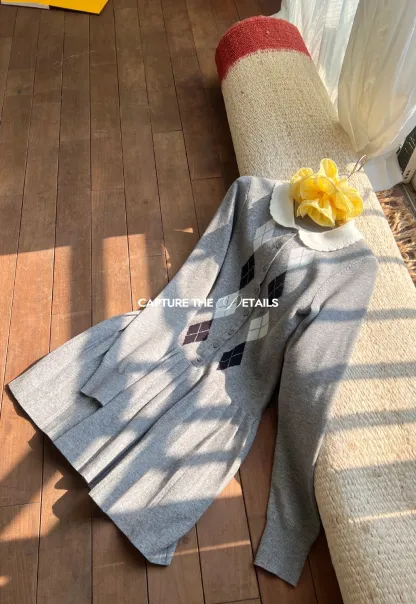 Argyle Knit Dress with Peter Pan Collar