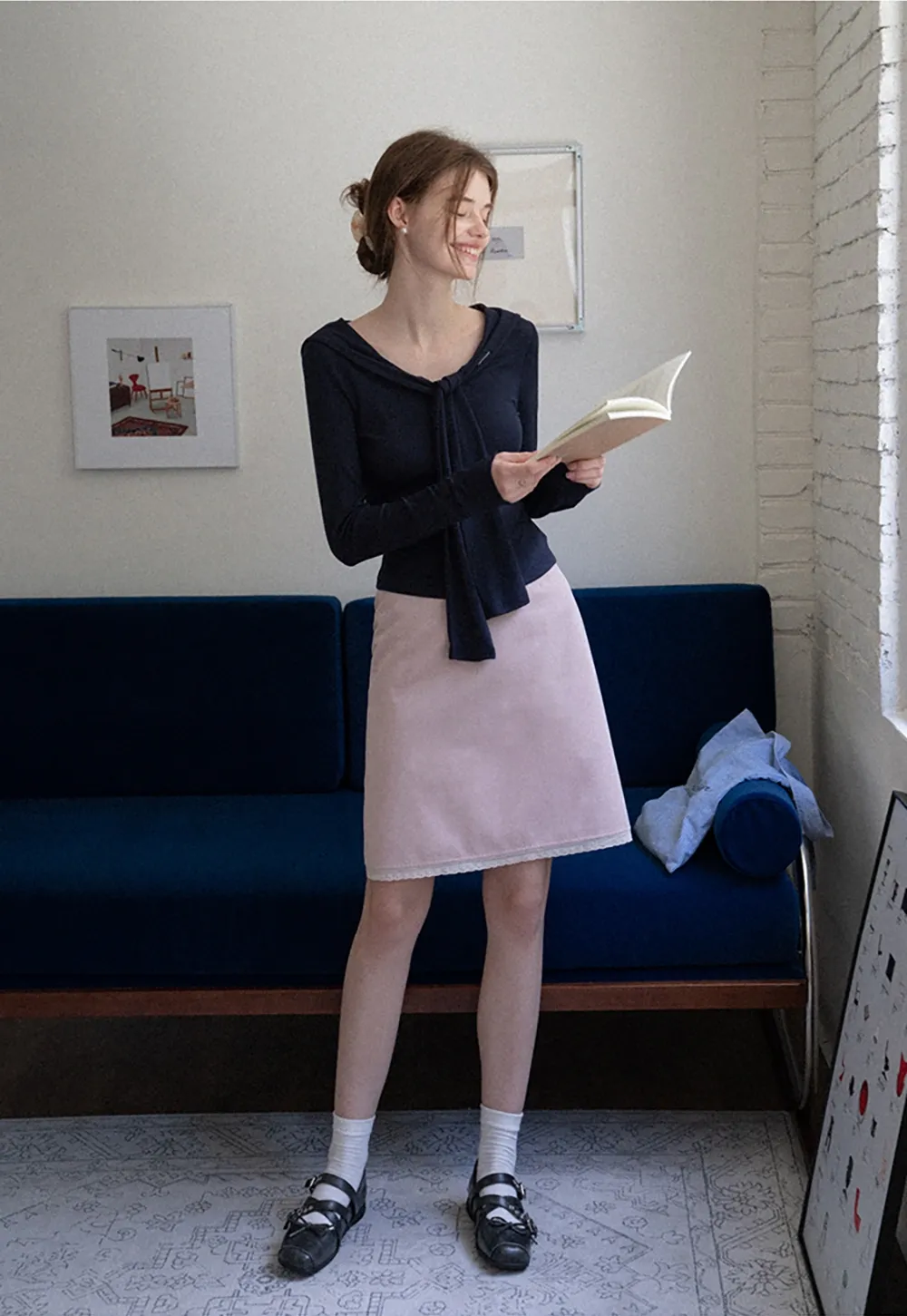 Off-shoulder Tie-detail Long Sleeve Knit Top