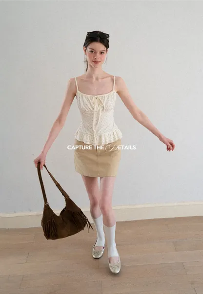 Polka Dot Drawstring Square Neck Tank Top