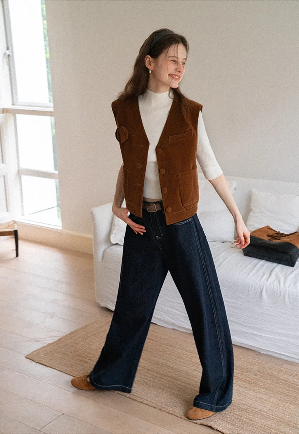 High-Waisted Wide Leg Denim Pants