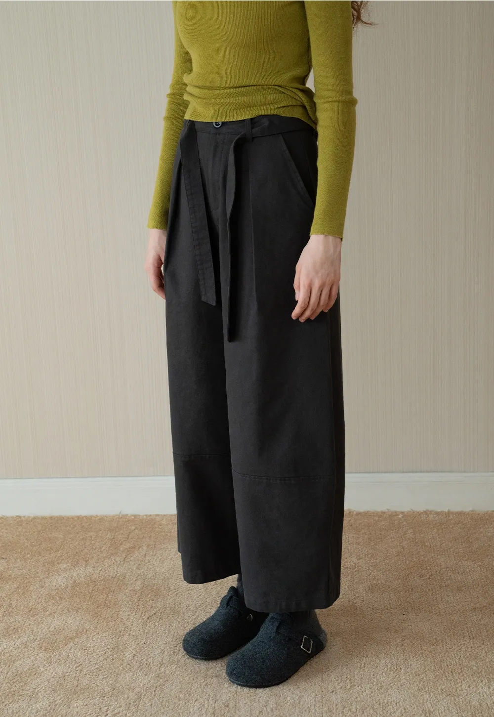 Womens High-Waist Wide-Leg Pants with Belt Detail