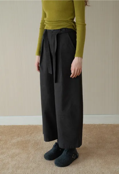 Womens High-Waist Wide-Leg Pants with Belt Detail