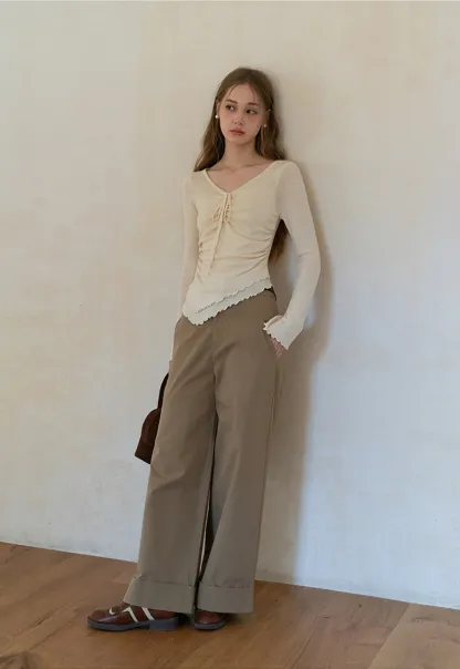 Ruched V Neck Long Sleeve Top