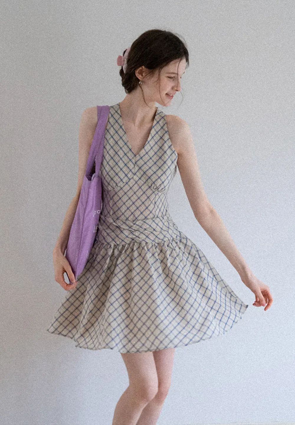 Plaid Sleeveless Mini Dress with Tie Back