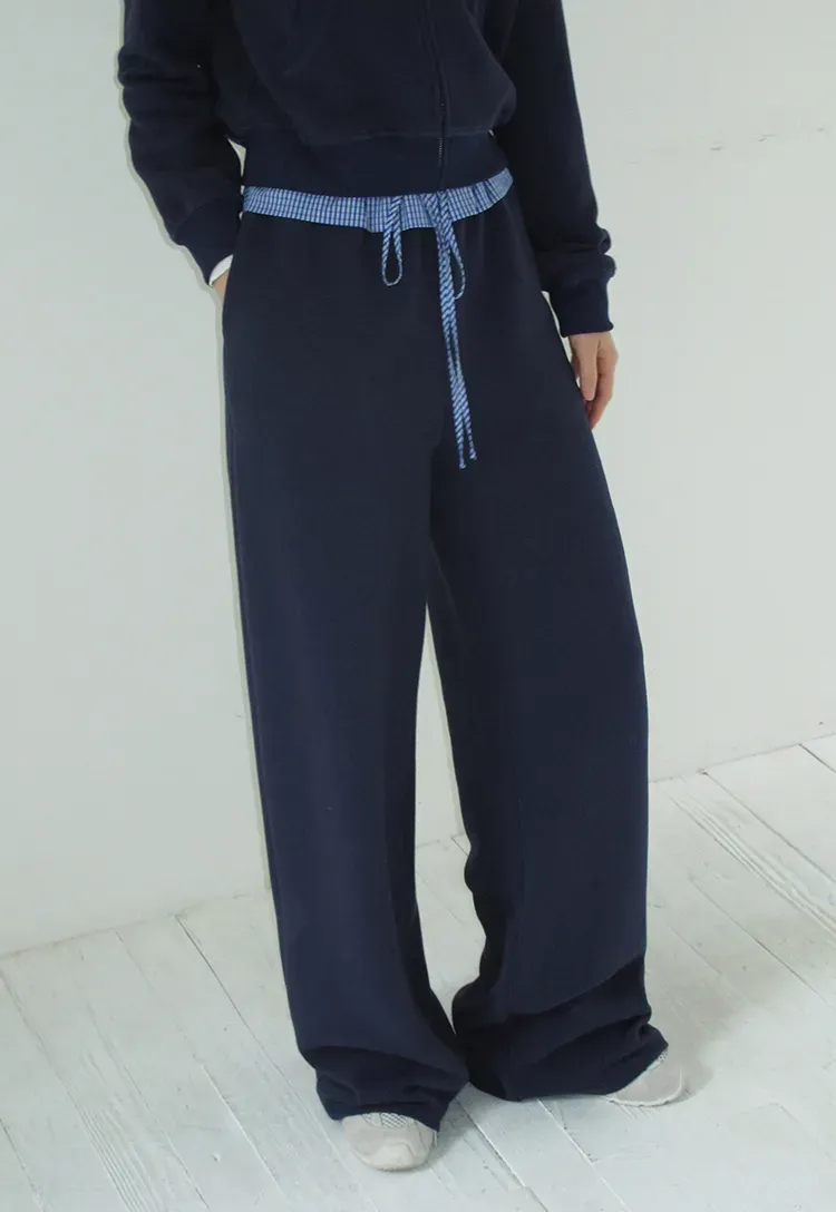 Navy Casual Hoodie and Wide Leg Pants Set