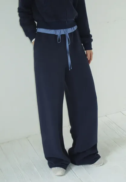 Navy Casual Hoodie and Wide Leg Pants Set