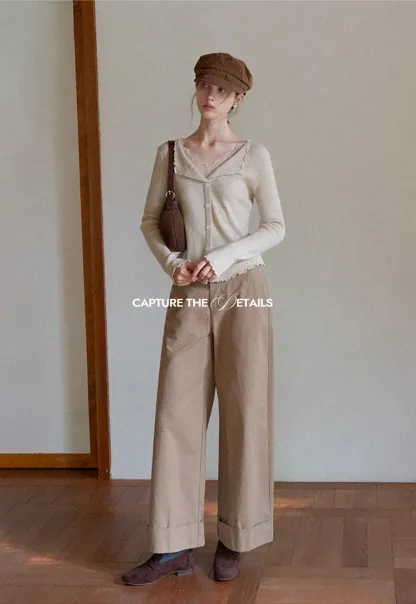 Lace Trim Ribbed Knit Top